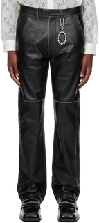 Черные кожаные брюки с необработанными краями Martine Rose
