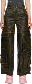 Черные кожаные брюки с эффектом потертости Ultracargo GCDS
