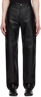 Черные кожаные брюки со вставками MM6 Maison Margiela