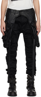 Черные кожаные шорты с карманами-карго Julius