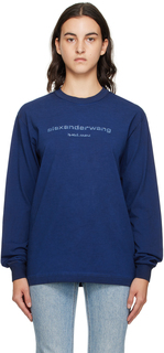 Alexander Wang Темно-синяя футболка с длинным рукавом с принтом