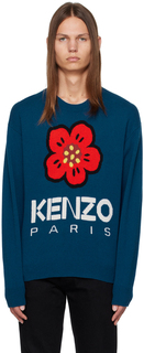 Синий свитер с цветочным узором Paris Boke Утка Kenzo