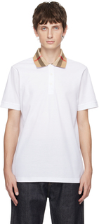 Белая рубашка-поло с клетчатым воротником Burberry