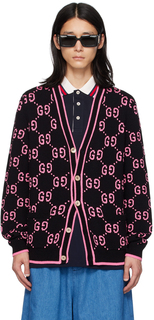 Черно-розовый кардиган с узором GG Gucci