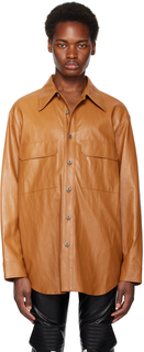 Рубашка из искусственной кожи светло-коричневого цвета с карманами и клапанами System