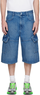 Синие джинсовые шорты со вставками, средние Givenchy