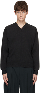 Черный свитер с v-образным вырезом LEMAIRE