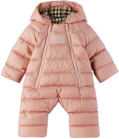 Зимний пуховый комбинезон Baby Pink с капюшоном Светло-розовый Burberry