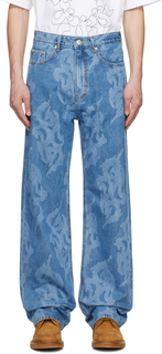 Синие джинсы с графическим рисунком KUSIKOHC