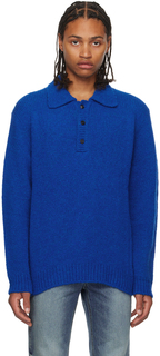 Синяя рубашка-поло с тремя пуговицами Solid Homme