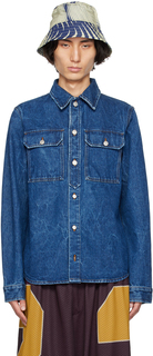 Синяя джинсовая рубашка узкого кроя Dries Van Noten