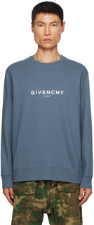 Синий свитшот с обратным принтом в стиле милитари Givenchy