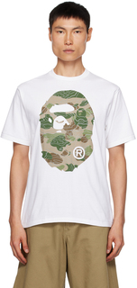 BAPE Белая многослойная камуфляжная футболка с головой большой обезьяны