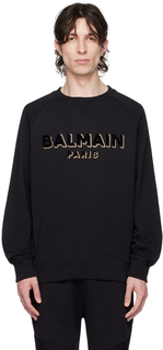 Черный свитшот Balmain с флокированным принтом