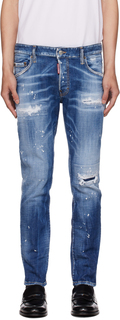 Синие рваные плиссированные джинсы Dsquared2