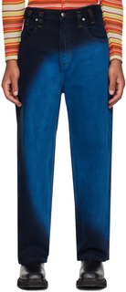 Эксклюзивные синие прямые джинсы Eckhaus Latta SSENSE