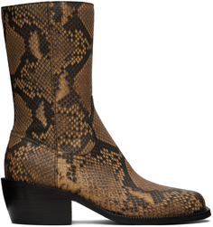 Светло-коричневые ботинки Dries Van Noten со змеиным тиснением