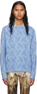 Синяя жаккардовая футболка-поло кремового цвета Vivienne Westwood