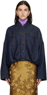 Джинсовая куртка-кокон цвета индиго Dries Van Noten