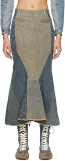 Синяя расклешенная джинсовая юбка-миди Регенерированный деним серого цвета Marine Serre