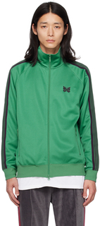 Зеленая спортивная куртка с вышивкой NEEDLES