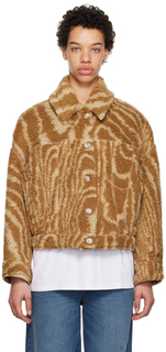 Stella McCartney Светло-коричневая куртка Тедди с древесным принтом