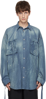 Синяя рубашка с напылением средней длины Acne Studios