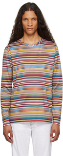 Разноцветная футболка с длинными рукавами и фирменной полоской Paul Smith