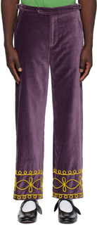 Фиолетовые брюки Bode с вышивкой и завитками