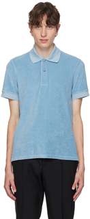 Синяя рубашка-поло с раздвинутым воротником TOM FORD