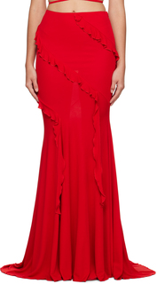 Красная длинная юбка Blumarine с рюшами