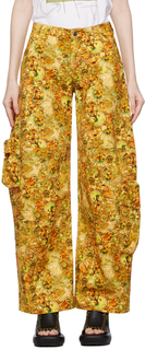 Коричневые брюки карго газонного цвета Collina Strada