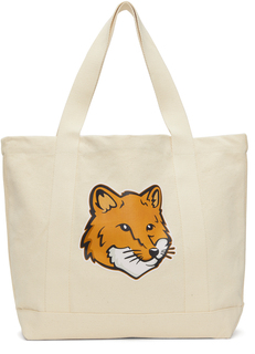 Бежевая сумка-тоут с головой лисы Maison Kitsune