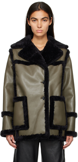 Куртка из искусственной кожи цвета хаки с накладными карманами Proenza Schouler