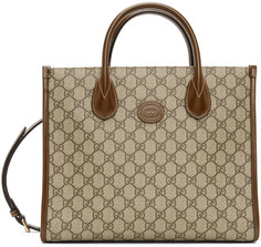 Бежевая маленькая сумка-тоут Supreme с узором GG Gucci