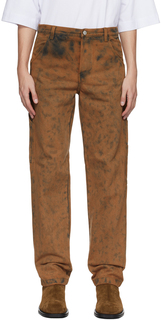 Коричневые и серые джинсы с принтом тай-дай Dries Van Noten