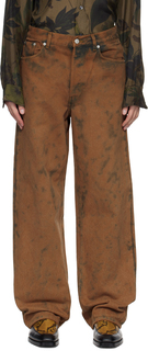 Коричневые и серые джинсы с принтом тай-дай Dries Van Noten