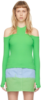 MSGM Зеленая футболка с длинными рукавами и вырезами