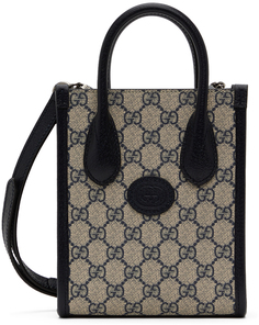 Миниатюрная сумка-тоут Interlocking G Blue &amp; Beige, бежевая Gucci