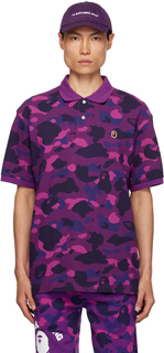 Одноточечная футболка BAPE с камуфляжным принтом и головой обезьяны фиолетового цвета