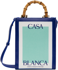Темно-сине-белая холщовая сумка-тоут Mini Casa мятного цвета Casablanca