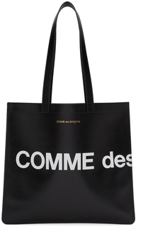 Черная кожаная большая сумка-тоут с логотипом Comme des Garçons