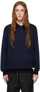 Темно-синяя футболка-поло с леопардовым принтом WACKO MARIA