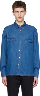 Джинсовая рубашка с накладными карманами цвета индиго PS by Paul Smith