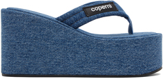 Синие джинсовые босоножки на танкетке с логотипом Coperni
