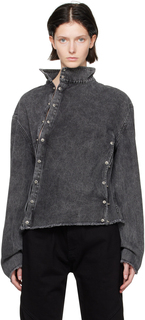 Черная джинсовая куртка асимметричного кроя Jade Cropper