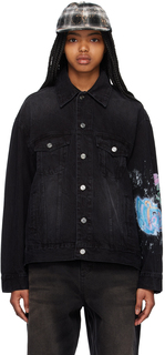 Черная джинсовая куртка с графическим рисунком We11done