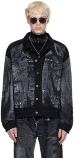 Черная джинсовая куртка с принтом Jean Paul Gaultier