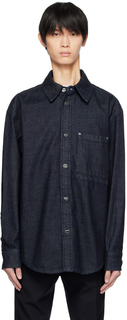 Темно-синяя джинсовая рубашка с принтом Wooyoungmi