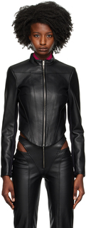 Черная кожаная куртка со вставками MISBHV